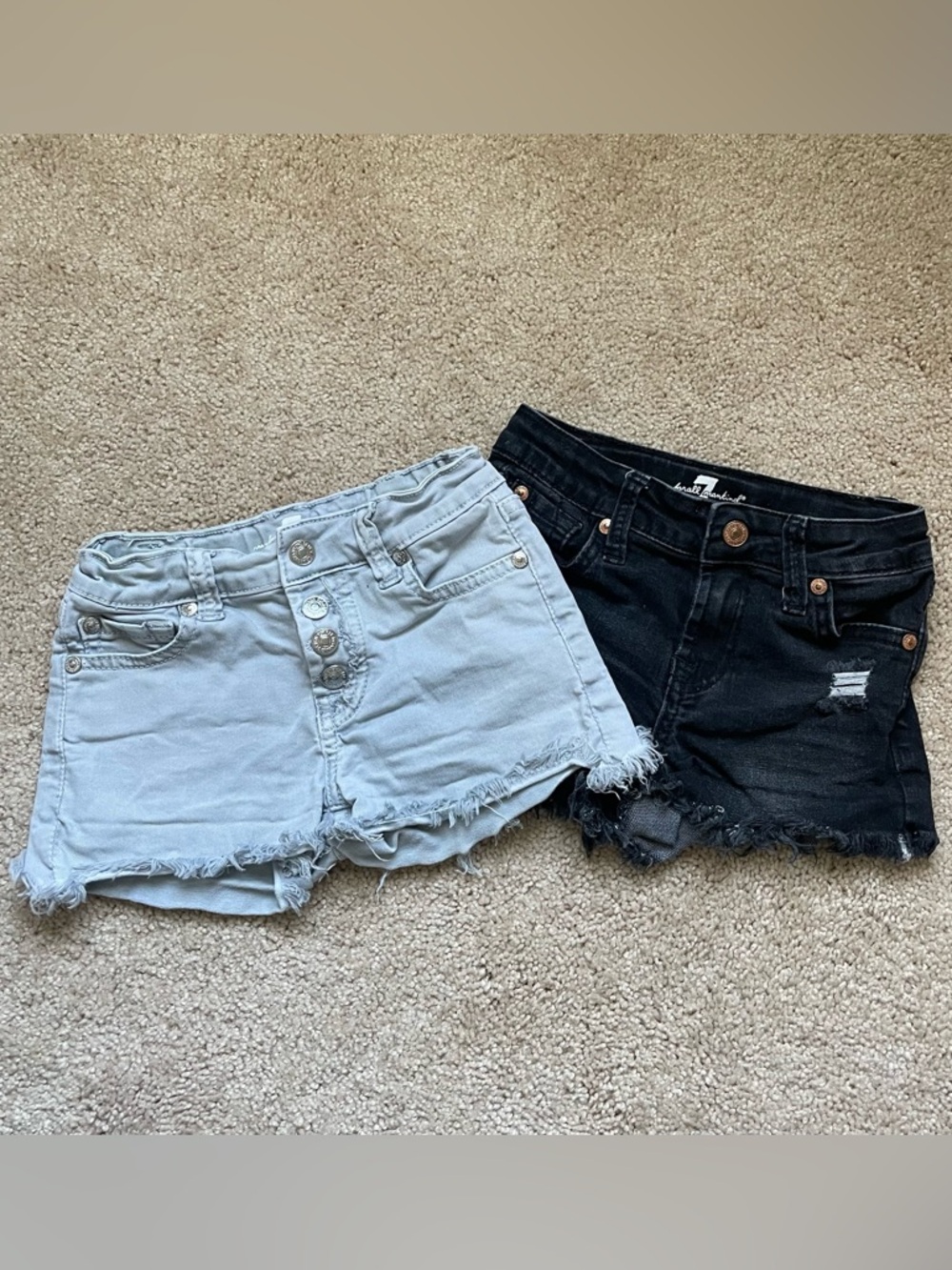 7 for All Man Kind Girl Denim Shorts - Light Blue and Black (Set)